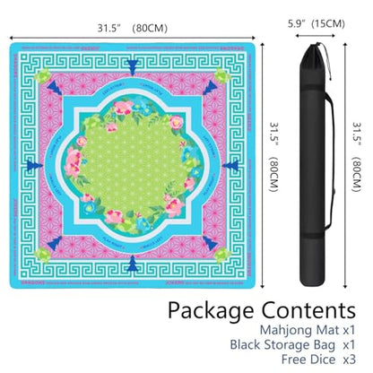 Mahjong Mat with Black Carrying Bag, 31.5"x31.5" Anti-Slip Noise Reduction Gaming Mat for Mahjong, Poker, Board Games, 3 Dice & Black Storage Bag - color: Bright Blue