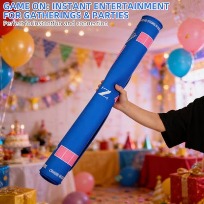 PRETYZOOM 33x33 Inch Mahjong Mat with Drawstring Bag for American Chinese Board Games with Rules, Thick Rubber Non-Slip Square Table Cover, Portable Noise Reduction Edge Stitched Pad, Navy Blue