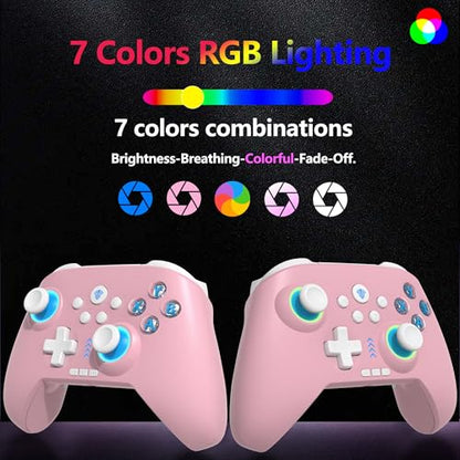 YUYIU Wireless Gaming Controller for PC, Switch, Steam Deck, Android, iOS | Bluetooth Controller with Hall Effect Joystick/RGB/1000Hz/Turbo/Macro/800mAh Battery/6-Axis Gyro/Vibration (Pink) - color: PINK