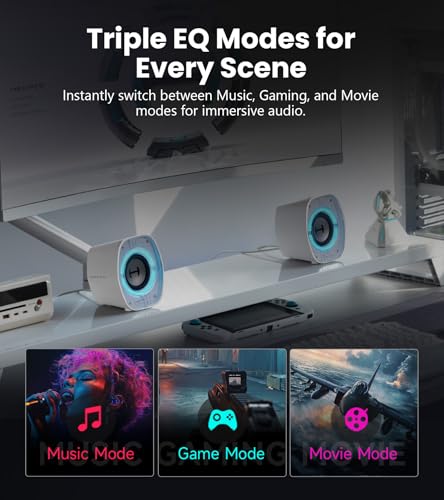 Edifier G1000 II Desktop Computer Speakers for Gaming, 2.5" Full-Range Driver & Enhanced Bass, Bluetooth 5.4 USB-C AUX, 9 Dynamic RGB Lighting Modes for PC - White - color: White