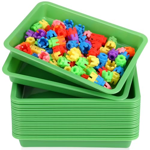 Maitys 24 Pcs Classroom Art Trays Plastic Activity Tray for Kids Craft Stackable Shallow Storage Organizer Serving for DIY School Books Home Painting Projects 9.45 x 7.1 x 1.38 Inch(Green) - color: Green