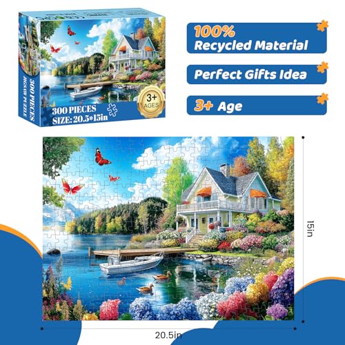 300 Pieces Puzzles for Adults | Lake House Jigsaw Puzzles | Large 300 Piece Puzzle for Children Adults Seniors | Sturdy,Safe | Engaging & Educational Toys Great Gift for Boys Girls 20.5 x 15 in - style: Lakeside Lodge