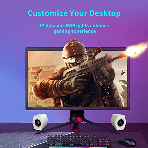 G2000 32W PC Computer Speakers for Gaming Desktop PC Laptop Mac Computer Woofer Speakers Bluetooth USB 3.5mm AUX Inputs RGB Lights Multimedia Speakers White - color: White