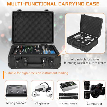 13 Inch Aluminum Carrying Case 13 X 10 X 5.5 Inch Ideal for Microphone & Camera Gear Transportation, DJ Mixer Case with Customizable Pre-Diced Foam, Black - size: Inner：12.5''X 9.5''X 5.1''