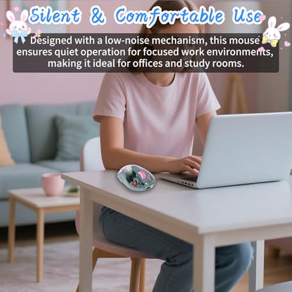 elec Space Cute Wireless USB C Mouse - Bluetooth Triple Mode Rechargeable Cartoon Mouse for Laptops, iPads & MacBook Air/Pro - Silent Operation, Portable Design, Unique Magnetic Character (Green) - color: green
