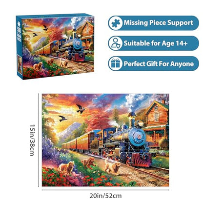 500 Piece Puzzles for Adults, Jigsaw Puzzles 500 Pieces, Dogs Puzzle 500 Pieces for Adults, Train Jigsaw Puzzle Funny Challenging, Great Gift for Family Friends, 21 x 15 in - style: Train Puzzle