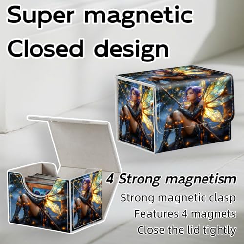 Trading Card Storage Box, Holds 100+ for MTG Cards, Premium PU Leather with Magnetic Closure, Fairy With Luminous Wings Durable Deck Box for Magic the Gathering, Trading Card Games - color: Fairy With Luminous Wings