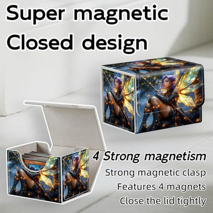 Trading Card Storage Box, Holds 100+ for MTG Cards, Premium PU Leather with Magnetic Closure, Fairy With Luminous Wings Durable Deck Box for Magic the Gathering, Trading Card Games - color: Fairy With Luminous Wings