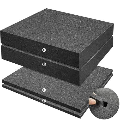 LAFENLIN Pick & Pluck Foam 4-Pack for Gun Cases, 16x12x2" & 0.4" Sheets | High-density closed-cell polyethylene, pre-scored for easy customization.Protects firearms, electronics, tools & collectibles - size: 4 Pack Two Sizes-16 Inch Length