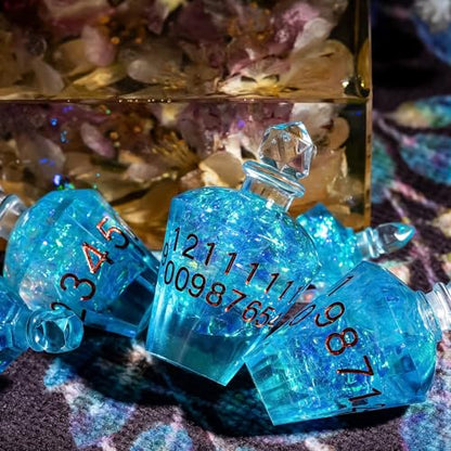7PCS Potion DND Dice Set,Transparent Sharp Edge Die Set D&D RPG Polyhedral Dice,for Dungeons and Dragons TTRPG Games Roleplaying Games.(Blue Galaxy) - color: Blue Galaxy