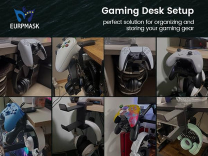Rotating Headphone Stand - EURPMASK Upgraded PC Gaming Headset Stand, Adjustable Clamp-on Headphone Holder, Headphones Hanger Hook Under Desk with 360 Degree Swivel&Cable Clip Organizer - Darth Vader - color: Darth Vader Black