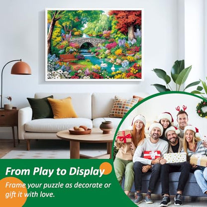 300 Piece Puzzle for Adults,Riverside Animal Puzzle for Kids Teen Adults,Spring Flower Landscape Jigsaw Puzzle 300 Piece,Interlock Perfectly Letter on Back,Family Activity Game Nights Gifts,20.5x15 in - color: White Swan