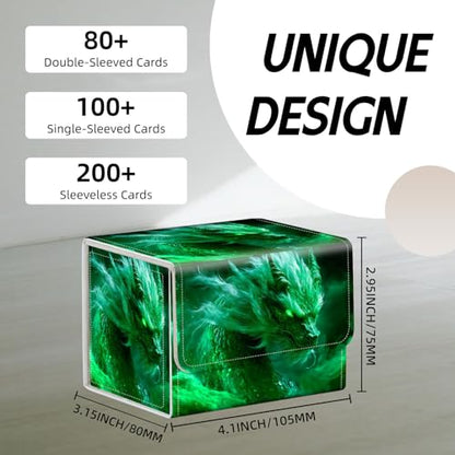 Trading Card Storage Box, Holds 100+ for MTG Cards, PU Leather with Magnetic Closure, Green Mist Dragon with Glowing Eyes Durable Deck Box for Magic the Gathering, Trading Card Games - color: Green Mist Dragon with Glowing Eyes