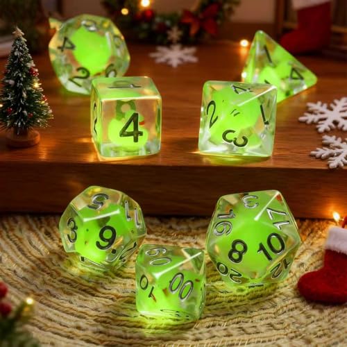 7-Piece Duck Dice Set with Velvet Bag, Green Translucent Polyhedral RPG Dice for Dungeons and Dragons, Board Games, Tabletop Gaming, Love Theme, Adult Collector's Gift