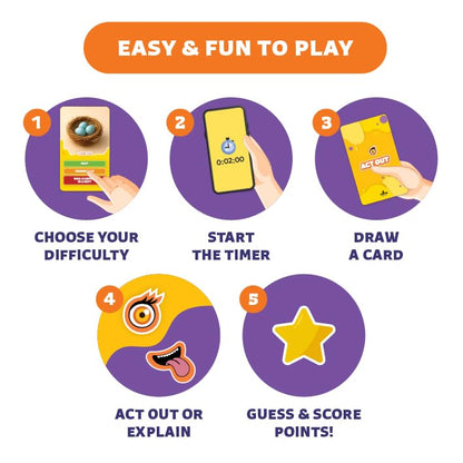 Clever Fox Play Epic Charades Mini Game for Kids Ages 6+, Travel Card Game | 80 act out and explain cards, illustrations, timer, family party game, classroom activity, car trips and travel play - size: Mini