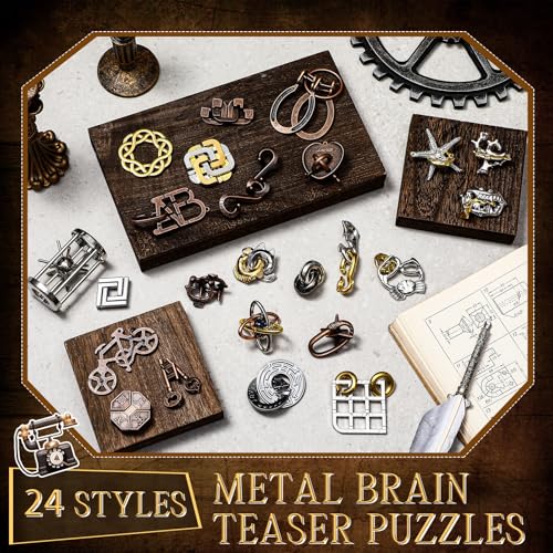 24 Pcs Metal Brain Teaser Puzzles Assortment for Adults Difficult Magic Puzzles Highly Hard Brain Games Iq Logic Test Disentanglement Game for Mind Challenge(Novelty) - style: Novelty