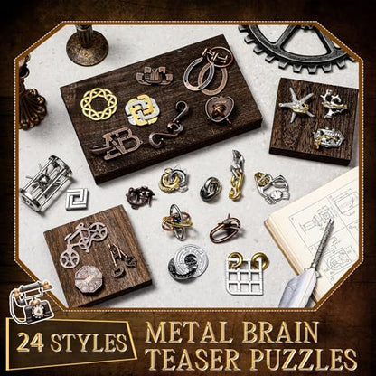 24 Pcs Metal Brain Teaser Puzzles Assortment for Adults Difficult Magic Puzzles Highly Hard Brain Games Iq Logic Test Disentanglement Game for Mind Challenge(Novelty) - style: Novelty