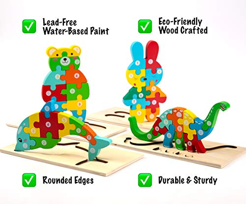 Montessori Mama Wooden Puzzles for Kids Ages 3-5, Montessori Toys for 3 Year Old, Animal Toys Ages 3+, 4-Pack Learning Puzzle