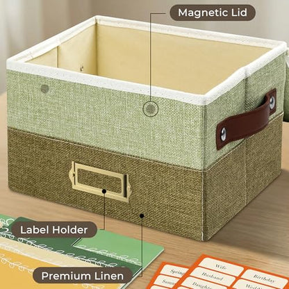 Vienrose Greeting Card Organizer Box, Foldable Storage Box with 20 Removable Dividers and 84 Self-Adhesive Labels, Card Box for Greeting Cards Photos Envelopes Stickers Postcards, Sage & Olive - color: Sage & Olive