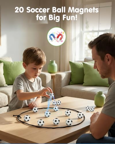 Soccer Magnetic Game with String & 20 Football-Shaped Stones – Fun Puzzle Strategy Games for Family Game Night, Party, Travel & Camping – 2 Player Games for Kids & Adults