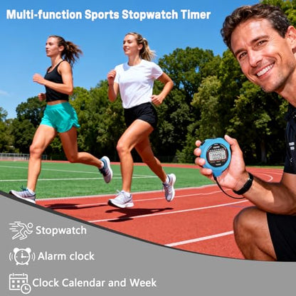 Stopwatch Timer, Digital Stop-Watch for Sports, Blue | Multi-function Stopwatch with Single Split/Lap Timing, Button Beep Alarm Clock, Ideal for Coaches Kids PE-teacher - color: Blue