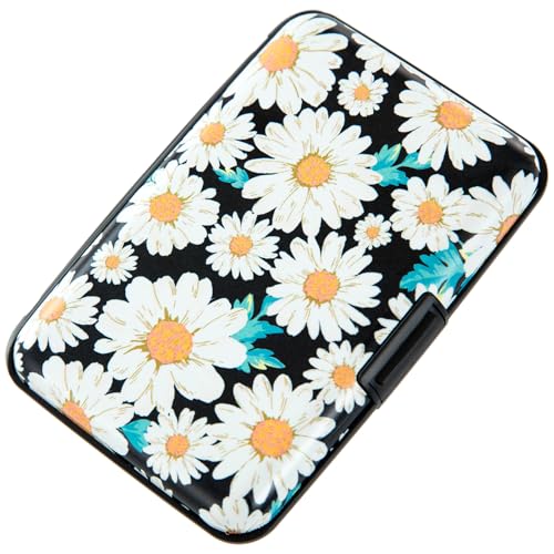 Credit Card Holder Small RFID Blocking Wallet Business Metal Slim Mini Aluminum Hard Case for Women Men - color: Daisy Flower
