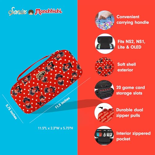 Sonix x Monchhichi Carrying Case for Nintendo Switch 2, Switch 1, Lite, OLED, Protective Travel Case with Game Cartridge Storage | Monchhichi Red Dot - color: Monchhichi Red Dot