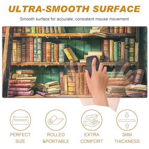 Ergonomic Desk Mat, Large & Small Mouse Pads + Wrist Rest, Anti-Slip, Memory Foam for Home Office Gaming (23.611.8in), Library Bookshelf - color: Library Bookshelf