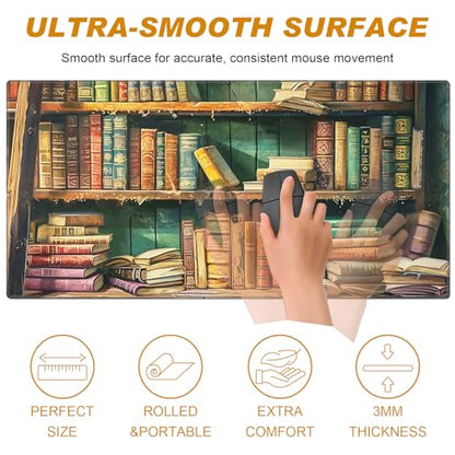 Ergonomic Desk Mat, Large & Small Mouse Pads + Wrist Rest, Anti-Slip, Memory Foam for Home Office Gaming (23.611.8in), Library Bookshelf - color: Library Bookshelf