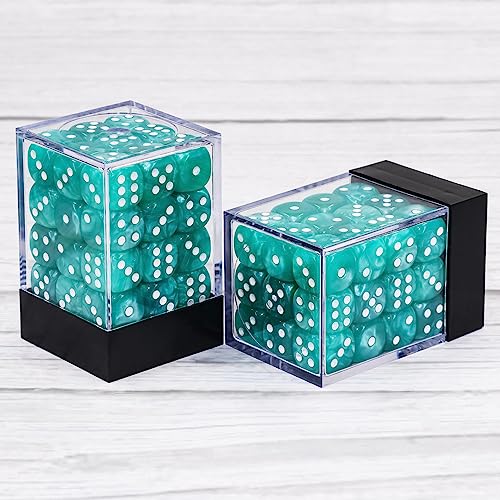 36 of Pack 12MM 6 Sided Dice Set,Pearl Pattern Game Dice Set, 6 Sided Standard Dices for Yahtzee, Bunco or Teaching Math,with Portable Plastic Box(Light Blue Pearl) - color: Cyan Pearl