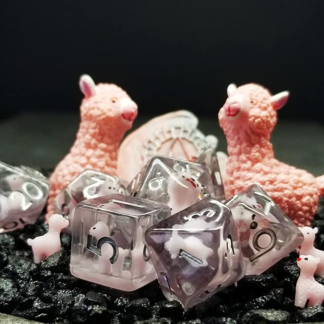 Sage's Portal Animal Familiars Resin DND Dice Set Polyhedral Dice Set for Dungeons and Dragons RPG Pathfinder Tabletop TTRPG (Llama) - color: Baby Llama, style: Dice Set Only