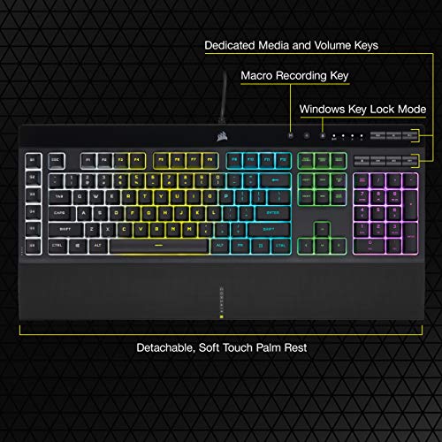 Corsair K55 RGB PRO Membrane Wired Gaming Keyboard – IP42 Dust and Spill-Resistant – 6 Macro Keys with Elgato Integration – iCUE Compatible – QWERTY NA – PC, Mac, Xbox – Black