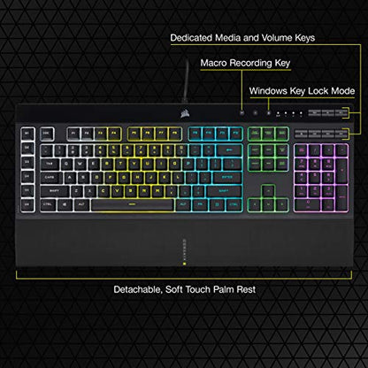 Corsair K55 RGB PRO Membrane Wired Gaming Keyboard – IP42 Dust and Spill-Resistant – 6 Macro Keys with Elgato Integration – iCUE Compatible – QWERTY NA – PC, Mac, Xbox – Black