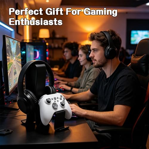 2 in 1 Universal Headphone Stand & Game Controller Holder | Wave-Shaped Universal Headset Organizer, Compatible with All Over-Ear Headphones & Xbox/PS/PC Controllers
