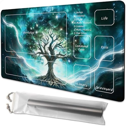 for MTG Playmat 24 x 14 Inches Green Vitality Magic Play Mat Card Game Mat for Magic The Gathering TCG PTCG Playmat with Free Storage Bags Non-Slip Backing and Stitched Edge - color: Green Vitality With Zones
