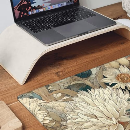 Retro Blossom Boho Floral Large Desk Pad, Anti-Slip Rubber Mouse Pad for Office and School, 35.4" x 15.7" - color: Retro Bohemian style colorful flowers