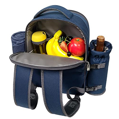Hap Tim Picnic Basket Backpack for 4 Person with Blanket, Wine Holder, Cooler Compartment, Cutlery Set, Couples Gifts, Mr & Mrs Gifts, Bridal Shower Gifts, Registry Wedding Registry, Blue (3065-BL) - color: Blue, size: 4 person