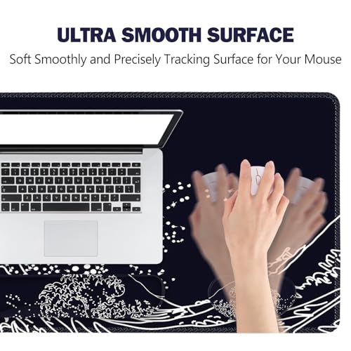 ToLuLu Extended Gaming Mouse Pad, Memory Foam Ergonomic Keyboard Mouse Wrist Rest Support Set, Large Desk Mat with Stitched Edges, Non-Slip Base Mousepad for Home Office Game, Black Wave of Kanagawa - color: Black Wave of Kanagawa