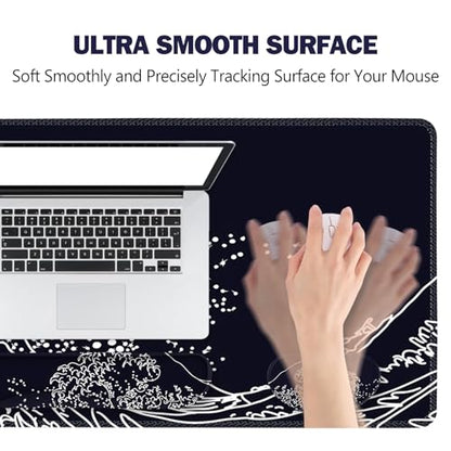 ToLuLu Extended Gaming Mouse Pad, Memory Foam Ergonomic Keyboard Mouse Wrist Rest Support Set, Large Desk Mat with Stitched Edges, Non-Slip Base Mousepad for Home Office Game, Black Wave of Kanagawa - color: Black Wave of Kanagawa