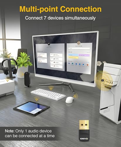 Kinivo USB Bluetooth Adapter for PC (BT6.0, Plug & Play Wireless Dongle Receiver for Ubuntu, Windows 11/10/8.1/8) – Works with Laptop, Headsets, Speakers, Mouse, Keyboard, Printer, Gaming Controllers - style: BTD600