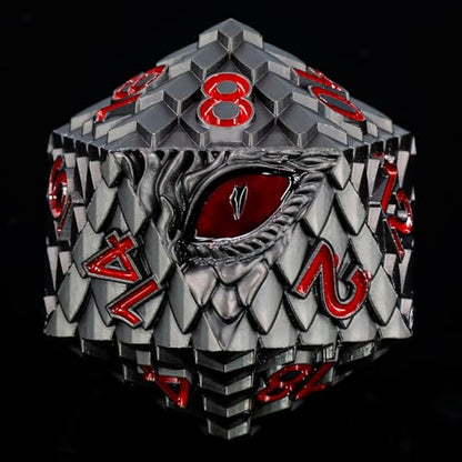 1 die Metal D20 DND Dice - Dragon Scale Metallic 20 Sided Giant Polyhedral Dice,35mm Large Dragon Eye Metal D&D Dice for Dungeons and Dragon Tabletop Game(Black Dragon Scale) - color: Black Dragon Scale
