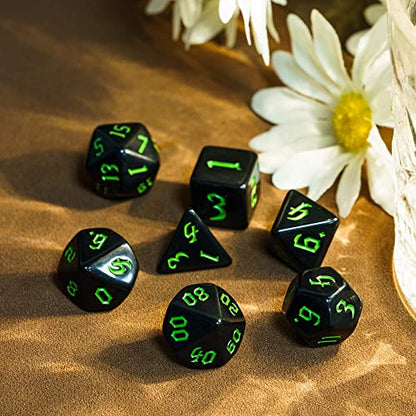 7-Die DND Dice Set Polyhedral Dice Set with a Leather Dice Bag, D&D Dice Set for RPG Table Games (Black) - color: Black