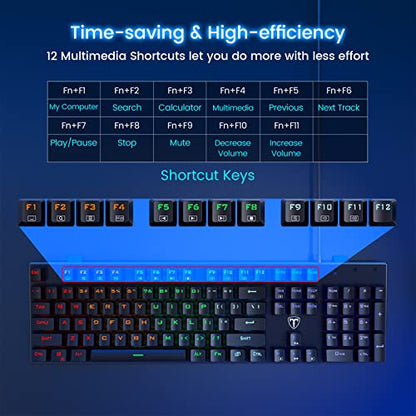 RisoPhy Mechanical Gaming Keyboard, RGB 104 Keys Ultra-Slim LED Backlit USB Wired Keyboard with Blue Switch, Durable Abs Keycaps/Anti-Ghosting/Spill-Resistant Computer Keyboard for PC Mac Xbox Gamer | 104 Keys, RGB LED Backlit, Durable Abs Keycaps, Anti-G