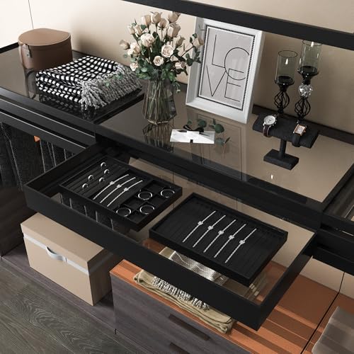 Oirlv Black Leather Necklace Tray 12-Grid | Black Leather Exterior, Soft Velvet Interior, 13.78"X9.45"X1.18" with 12 Removable Grid Inserts, Organized Necklace Storage - style: P01702