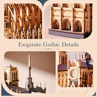 Rowood 3D Puzzles for Adults,Wooden Architecture DIY Model Kit Building Set for Adults, Notre-Dame de Paris Cathedral and Castle Collection,Birthday for Women Friends - style: Paris Cathedral