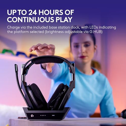 Logitech G Astro A50 Multi-Platform Wireless Gaming Headset - Black | For PS5, Xbox, PC, Switch - PLAYSYNC Audio Switcher, <16 bit/48kHz (Console), <24 bit/48 kHz (PC), <24hr Battery, 2.4GHz & BT - color: Black, style: PLAYSYNC Audio