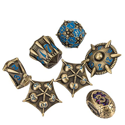 UDIXI Dragon Metal Dice Set D&D Polyhedral Dice Set for Role Playing Games | 7-Pieces, Metal Gift Box, DM Gift, for Dungeons and Dragons Games Tabletop Games - color: Dg-bronze With Blue Number