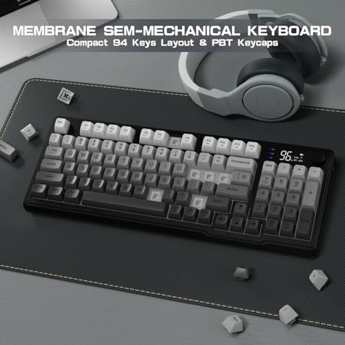 LexonElec M96 Wireless Keyboard, Low Profile Quiet Typing Membrane Gaming Keyboard with Smart Display & Knob, RGB Backlit, USB C Rechargeable, 94 Keys PBT Keycap for Windows PC,Mac,Linux-Moonlit Night - color: Moonlit night