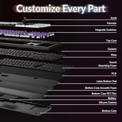 Keychron Q6 HE Wireless Custom Magnetic 100% Full Keyboard, 2.4 GHz/Bluetooth/Wired QMK Aluminum Rapid Trigger Hot-Swappable Programmable Gateron Double-Rail Magnetic Switches for Mac Windows Linux - color: Carbon Black