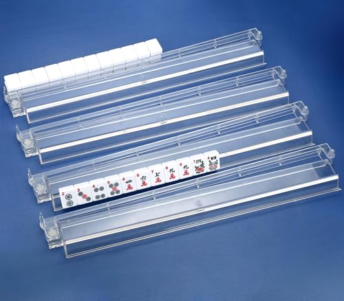 CAYOULR Mahjong Racks with Pushers Set of 4 Clear Acrylic Tile Racks | Portable Mahjong Racks One-Piece Mahjong Pushers Majiang Tile Racks for Family Game American Mahjong Gifts Accessories - color: Transparent